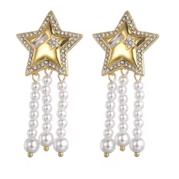 REVOLVE Gold and White Star Earrings - Picture 1 of 5